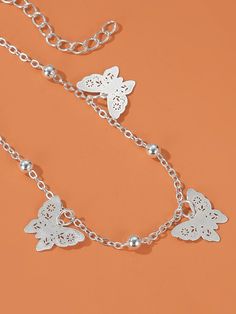 Silver Fashionable   Alloy  Link    Jewelry Butterfly Charm Bracelet, Link Jewelry, Butterfly Charm, Trendy Fashion Women, First Order, Fashion Clothes Women, Diamond Necklace, Silver Necklace, Charm Bracelet