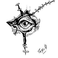 a drawing of an eye on top of a key