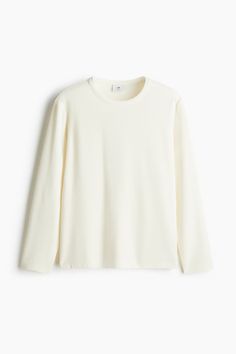 Regular Fit Long-Sleeved Waffled Shirt - Round Neck - Long sleeve - Cream - Men | H&M US Winter Long Sleeve T-shirt With Ribbed Cuffs, Classic Long Sleeve Tops For Everyday, Classic Long Sleeve Relaxed Fit T-shirt, Classic Tops With Ribbed Cuffs For Everyday, Classic Everyday Tops With Ribbed Cuffs, Basic Long Sleeve Crew Neck Top For Fall, Classic Everyday Tops For Winter, Classic Crew Neck Top With Ribbed Cuffs, Classic Crew Top With Ribbed Cuffs