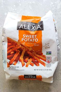 a bag of sweet potato fries on a white background