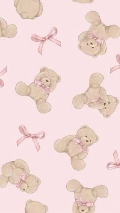 a pink background with teddy bears and bows