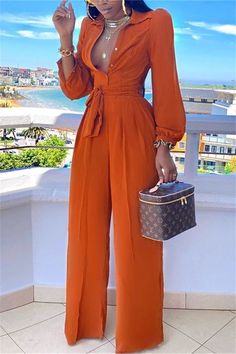 Professional Shoot, Clothes Casual, Red Dress Short, Knit Jumpsuit, Carolina Wedding, Long Sleeve Jumpsuit, Looks Chic, Orange Fashion