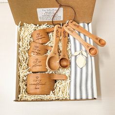 wooden spoons and measuring spoons in a box