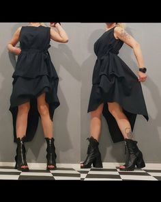 "Avant Garde Black Linen Dress, Asymmetrical Dress, Party Cocktail Dress, Steampunk Dress, Extravagant Black Dress, Gothic Linen Dress ❤️ Extravagant designs and high quality fabrics! ❤️ Materials & Care Linen Hand wash at low temperatures. Do not machine dry. Do not iron. Do not dry clean! ❤️ Sizing We can make your piece from XS to 5XL! Everything in the shop can be also made according to your measures free of charge! ❤️ Shipping ✈ Ready to ship The time I need to prepare an order for shipping Punk Style Evening Dresses For Summer, Avant-garde Asymmetrical Dress, Alternative Fashion Dresses With Asymmetrical Hem For Spring, Summer Costume Party Dress With Asymmetrical Hem, Edgy Summer Dresses For Costume Party, Punk Style Mini Dress For Party, Punk Style Evening Dress For Spring, Punk Style Party Mini Dress, Punk Style Sleeveless Dress For Costume Party