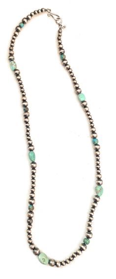 New without tags METAL : Sterling Silver BRAND : Nizhoni Traders LLC JEWELRY TYPE : Necklaces TYPE : Beads STYLE : Beaded Lovely Handmade Turquoise and Sterling Silver Beaded Necklace. This necklace measures 20 inches long. Perfect for any collection. Such a beautiful necklace! Stones are natural and may vary. Thank you for looking at our items. Please contact us if you have any questions.4/5/23 Vintage Beaded Turquoise Necklace With Round Beads, Traditional Turquoise Single Strand Necklace With Round Beads, Silver Turquoise Necklace With Round Beads, Silver Turquoise Necklace With Round Beaded Chain, Turquoise Necklace With Round Silver Beads, Artisan Turquoise Necklace With Silver Beads, Necklace Stones, Turquoise Beaded Necklace, Silver Beaded Necklace