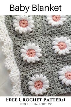 a crocheted baby blanket with flowers on it and the words, free crochet