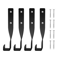 four pieces of black plastic with screws and nails