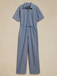 Tie-Waist Jumpsuit | Banana Republic Factory Casual Short Sleeve Jumpsuits And Rompers With Pockets, Casual Jumpsuits And Rompers With Pockets, Collared Jumpsuits And Rompers With Pockets, Fitted Jumpsuits And Rompers With Pockets And Short Sleeves, Solid Color Short Sleeve Relaxed Fit Jumpsuits And Rompers, Relaxed Fit Solid Jumpsuits And Rompers With Short Sleeves, Relaxed Fit Short Sleeve Jumpsuits And Rompers, Summer Short Sleeve Jumpsuits And Rompers With Elastic Waistband, Collared Jumpsuits And Rompers With Pockets In Relaxed Fit