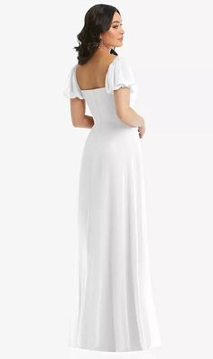 Shop this Sweet, romantic style shines through in this flowing full-length maxi dress with front slit, designed from soft lux chiffon. A square neckline flanked by pillowy puff sleeves, which can be worn on or off-the-shoulder, offers a fairytale feel for weddings and special events. Second Dress, White Maxi Dress, Maxi Bridesmaid Dresses, Chiffon Maxi, Chiffon Maxi Dress, Romantic Style, White Maxi Dresses, Custom Dresses, Popular Style