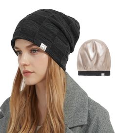 PRICES MAY VARY. 【Premium Satin Lined Beanie】 Pre-washed 100% acrylic outer is warm and fashionably distressed; The satin lining inside is soft and smooth to wear. This tight knit beanie is so comfortable and warm to wear in cold weather and the jacquard pattern on the slouchy beanie makes you fashionable and unique. 【Soft Satin Lining】Our hair is delicate, it is damaging in the wind, sun and in the cold, dry weather. Wearing a satin lined beanie is a simple way to save your strands. Satin is we Satin Lined Beanie, Womens Beanie, Slouchy Beanie Hats, Ski Hat, Winter Hats For Men, Warm Winter Hats, Ski Hats, Mens Beanie, Color Complement