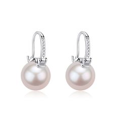 Experience timeless elegance with these exquisite earrings, showcasing lustrous 11-12mm freshwater pearls. Set in finely crafted silver and accentuated with twinkling cubic zirconia, these large pearl earrings are a statement of sophistication. Their unique bucket-shaped design is a perfect blend of classic allure and contemporary artistry. Wear them to elevate any outfit or gift them to someone special. These popular earrings design features AAA quality, round freshwater pearls measuring 11-12m Elegant Silver Pearl Earrings For Evening, Silver Round Pearl Embellished Earrings, Elegant White Gold Pearl Earrings, Elegant Silver Pearl Earrings, Elegant Silver Akoya Pearl Earrings, Evening Sterling Silver Pearl Earrings With Pendant, Silver Akoya Pearl Earrings With Pearl Charm, Luxury Silver Earrings With Pearl Pendant, Elegant Silver Earrings With Pearl Charm