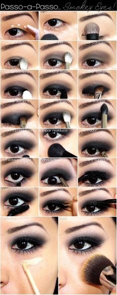 Black Smoky Eye Makeup Tutorial #eye #smoky #makeup Rock Makeup Looks Hooded Eyes, Emo Easy Makeup, Gothic Eye Makeup Hooded Eyes, Goth Makeup Step By Step, Formal Gothic Makeup, Mcbling Eye Makeup, Gothic Eye Makeup Tutorial, How To Goth Makeup, Dark Easy Makeup