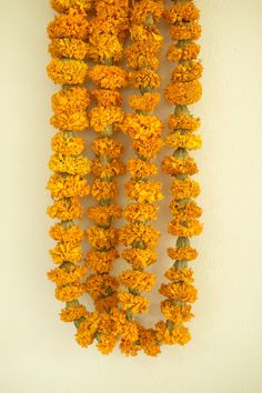 yellow flowers are hanging on the wall