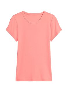 Fitted Ribbed T-Shirt | Banana Republic Pink Ribbed Stretch T-shirt, Pink Ribbed Crew Neck T-shirt, Fitted Ribbed Crew Neck Top, Fitted Crew Neck Top With Ribbing, Pink Ribbed Fitted T-shirt, Stretch Ribbed Scoop Neck T-shirt, Fitted Ribbed Pink T-shirt, Pink Fitted Ribbed T-shirt, Fitted Pink Ribbed T-shirt