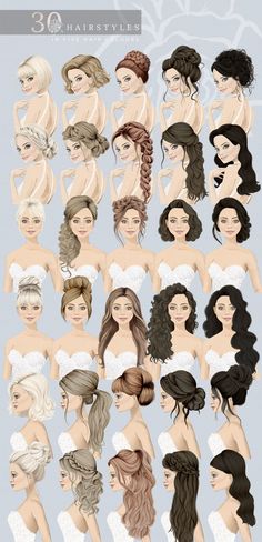 the different types of hair are shown in this graphic style, including long and short hair