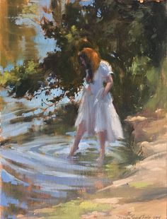 a painting of a girl in the water