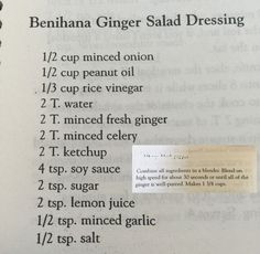 a recipe book with instructions on how to make ginger salad dressing