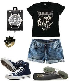 Metal Summer Outfit, Grunge Outfits With Shorts, Summer Punk Outfits, Summer Emo Outfits, Punk Summer Outfits, Emo Summer Outfits, Emo Summer, Slasher Summer, Outfit Grunge