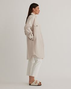 Our 100% Merino Wool Long Shirt Jacket is your perfect go-to style as the temperature starts to drop. Expertly tailored with boiled merino wool, this shirt jacket - shacket - has the relaxed silhouette of a shirt, but provides the warmth of a jacket. With an intentionally oversized look, it's perfect for layering and made to throw on over any outfit with ease.  | Quince | Women's 100% Merino Wool Long Shirt Jacket in Heather Bone, Size XS Casual Winter Shacket With Spread Collar, Winter Utility Jacket Single Breasted For Everyday, Everyday Winter Utility Jacket Single Breasted, Casual Wool Outerwear For Everyday, Everyday Single-breasted Winter Utility Jacket, Casual Everyday Wool Outerwear, Everyday Outerwear With Welt Pockets And Straight Hem, Everyday Outerwear With Straight Hem And Welt Pockets, Everyday Long Sleeve Shacket With Welt Pockets