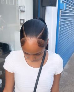 Three Part Slick Back, V Part Braided Ponytail, Natural Hair Ponytails For Black Women, Three Part Ponytail, Black Woman Ponytail, V Part Ponytail, Pony Tailed Hairstyle Black Women, V Part Slick Back Ponytail, Ponytail Styles For Black Women