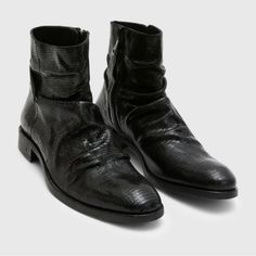 John Varvatos Morrison Sharpei Boot. Brand New With Box Size 10 Color Black A Jv Icon - This Is The Morrison Sharpei Boot. Crafted In Italy From Premium Soft Leather, With A Slouchy Silhouette Offering A Relaxed Vintage Look. The Snake Print Effect Has Been Applied To The Leather With An Artisanal Degrading Technique To Achieve The Signature Finish. Upper: 100% Leather Lining And Sock: 100% Leather Outer Sole: 100% Leather And Man-Made Materials Zip Closure Snake Print Effect Hand-Stained Leathe Formal Ankle-high Boots With Textured Sole, Formal Boots With Textured Sole And Snip Toe, Elegant Black Moto Boots For Formal Occasions, Designer Formal Moto Boots With Leather Sole, Designer Moto Boots With Leather Sole, Designer Moto Boots With Leather Sole For Formal Wear, Formal Fitted Moto Boots With Round Toe, Formal Boots With Textured Sole And Pointed Toe, Pointed Toe Boots With Textured Sole For Formal Wear