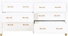 a white dresser with gold handles and drawers