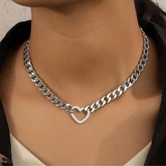 Stainless Steel Heart Chunky Chain Necklace, Ships In 7-8 Days Trendy Heart Shaped Silver Chain Necklace, Trendy Heart-shaped Silver Chain Necklace, Trendy Heart Charm Chain Necklace For Party, Trendy Silver Chain Necklace With Heart Pendant, Trendy Chunky Chain Heart Necklace For Valentine's Day, Trendy Heart Necklace With Chunky Chain For Valentine's Day, Trendy Valentine's Day Heart Necklace With Chain, Trendy Metal Heart Necklace With Chunky Chain, Trendy Metal Heart Necklace