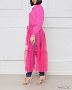 Lasaky - Button Front Long Sleeve Sheer Mesh Shirt Dress Casual Sheer Maxi Dress For Spring, Casual Button-up Maxi Dress For Party, Sheer Long Sleeve Summer Maxi Dress, Sheer Long Sleeve Maxi Dress For Summer, Button-up Maxi Dress For Summer Parties, Summer Party Button-up Maxi Dress, Summer Party Maxi Dress With Button-up Front, Summer Party Maxi Dress With Button-up Design, Sheer Long Sleeve Maxi Dress For Casual Wear