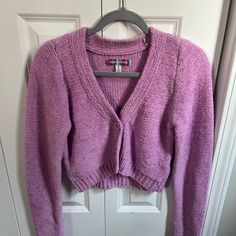 Never Worn! Urban Outfitters Cropped Button Up Sweater. Bright Pink, Very Soft, Very Warm. Casual Purple Cardigan With Buttons, Casual Purple Cardigan With Button Closure, Casual Purple Button-up Sweater, Casual Purple Button-up Cardigan, Cozy Fitted Tops With Buttons, Cute Winter Tops With Button Closure, Fitted Trendy Cardigan By Urban Outfitters, Casual Cropped Cardigan With Buttons, Cute Button-up Cardigan With Buttons