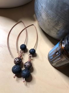 Essential oil lava bead diffuser earrings. Lava Jewelry, Copper Hardware, Diffuser Jewelry, Lava Bead, Essential Oil Diffuser, Oil Diffuser, Bead Crafts, Essential Oil, Jewelry Earrings Dangle