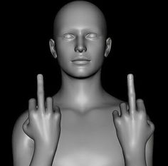 a white mannequin holding two fingers up in the air