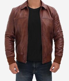 Mens Tan Shirt Collar Leather Bomber Jacket Indiana Jones Jacket, Mens Biker Style, Mens Brown Shirt, Vintage Style Jacket, Cafe Racer Leather Jacket, Tan Shirt, Distressed Leather Jacket, Collar Shirt Men, Collar Leather Jacket