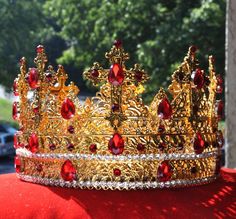 "Big Cross King Crown, Male Crown, Men's Crown, Crowns and Tiaras, Gold, Medieval, Head Accessories, Custom Crown, Renaissance Baroque Crown This is great handmade medieval style crown. Unique design and fine jewelry quality of work. Great accent for kings or queens or other noble character, great accessory for both events and regular usage. - Crown is made to fit head circumference - Higher point 7\" ( 18 cm) Ready to ship" Wedding Crown For Men, King Crown Aesthetic, Emperor Crown, Crowns For Men, Tiny Mansion, Crown Male, King Crowns, Celtic Crown, Baroque Crown