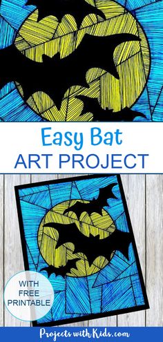 an easy bat art project for kids with free printables