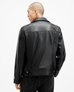 Motorcyclist or not, everyone needs a biker jacket in their wardrobe. This is the Milo, an iconic style with silver metal hardware and a traditional asymmetric zip fastening completing the classic aesthetic. This unique iteration offers you the classic aesthetic but made from a soft water-based PU leather-alternative; it retains the look and feel of natural leather. The best bit? It goes with everything, day or night - adding attitude to your outfit has never been easier.  This jacket is designe Allsaints Biker Leather Jacket, Allsaints Long Sleeve Biker Leather Jacket, Allsaints Leather Biker Jacket, Allsaints Leather Biker Outerwear, Winter Biker Jacket With Asymmetrical Zip, Casual Allsaints Leather Jacket, Allsaints Biker Leather Jacket For Fall, Allsaints Biker Outerwear For Fall, Allsaints Biker Style Winter Outerwear