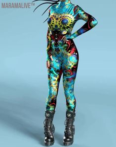 Unleash your bold and vibrant personality with our Colorful 3D-printed Cyberpunk Rainbow Jumpsuit! Perfect for Halloween, holiday parties, and cosplay events, this elastic bodysuit will turn heads and inspire awe. Step into a world of imagination and make a statement with this unique, eye-catching costume. SPECIFICATIONS Brand Name: Maramalive™ Gender: WOMEN Item Type: sets Characters: CyberPunk Components: Jumpsuits & Rompers Source Type: Anime Origin: Mainland China CN: Guangdong Material: Pol Fitted Halloween Festival Bodysuit, Fitted Bodysuit For Halloween Festival, Fitted Punk Costume For Festival, Rave Unitard For Halloween Costume Party, Rave Style Unitard For Halloween Costume Party, High Stretch Unitard For Halloween Costume Party, Fitted Futuristic Halloween Costumes, Futuristic Fitted Halloween Costume, Fitted Long Sleeve Bodysuit For Cosplay