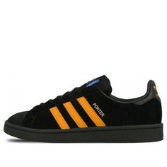 Adidas Porter x Campus 'Black Orange' B28143 (SNKR/Retro/Skate/Low Top) Retro Black Skate Shoes For Sports, Retro Black Skate Shoes For Streetwear, Retro Black Skate Shoes With Gum Sole, Adidas Black Skate Shoes For Skateboarding, Sporty Black Adidas Skate Shoes, Orange High-top Leather Skate Shoes, Adidas Black Sporty Skate Shoes, Adidas Sporty Black Skate Shoes, Orange Leather High-top Skate Shoes