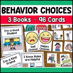 behavior choices for students to use in the classroom, including posters and cards with emoticive expressions