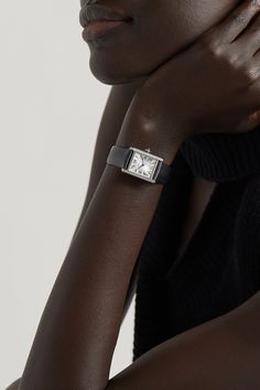 Cartier Tank Black, Cartier Tank Must, Black Diamond Watch, Womens Designer Watches, Tank Watch, Flat Dress Shoes, Gucci Eyewear, Cartier Tank, Cartier Watch