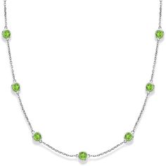 Peridots by The Yard Bezel Station Necklace in 14k White Gold 2.25ct - Allurez.com Diamonds By The Yard, Bezel Set Necklace, Diamond Chain Necklace, 14k Gold Necklace, Diamond Chain, Station Necklace, Rose Gold Necklace, Star Earrings, Collar Necklace