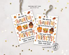 two tags that say we are so grateful for everything you do, and have pumpkins on them