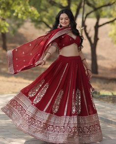 Maroon Georgette embroidered sequence lehenga choli with faux blooming dupatta to enhance your wedding look in budget. - Free shipping 🚚 - In-house Tailoring 🪡 - Wedding season discounts ✨ SHOP NOW 🛍️ gotifab.com [red lehenga , wedding dresses , handmade lehengas , indian wedding dresses,red bridal lehenga , lehenga choli, ghaghra choli] #redcholi #redlehenga #bridesmaidsdress #redbridallehenga #lenghacholi #indianweddingdress #desingercholi Red Lehenga Choli, Lehenga Choli For Women, Choli For Women, Georgette Lehenga, Bridal Lehenga Red, Red Lehenga, Ghagra Choli