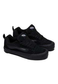 Vans KNU SKOOL UNISEX - Sneaker low - black All Black Vans Outfit Women, Black Shoes Aesthetic, Vans All Black, Black Vans Outfit, Black Shoes Outfit, Black Vans Shoes, All Black Vans, Black Shoes Sneakers, Basket Vans