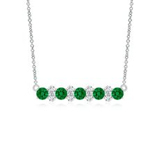 Round Lab-Grown Emerald and Diamond Garland Necklace Emerald Pendant, Lab Grown, Platinum, Emerald, Lab, White Gold, Gold