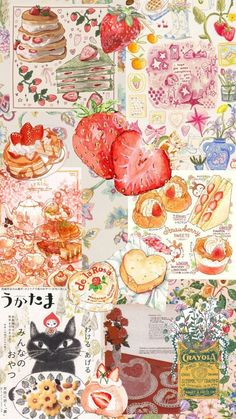 a collage of food and other items is shown in this image, including strawberries