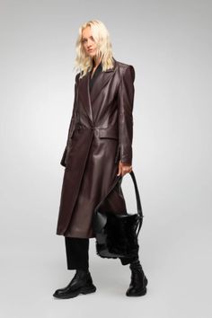 Women's Leather Trench Coat In Coffee Brown Luxury Brown Leather Jacket For Fall, Brown Long Coat For Office, Elegant Brown Leather Long Coat, Elegant Brown Leather Jacket For Fall, Formal Long Coat Leather Jacket For Fall, Formal Long Leather Jacket For Fall, Formal Long Leather Coat For Fall, Elegant Long Brown Leather Jacket, Elegant Brown Leather Jacket For Winter