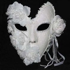 Venetian Masquerade Full Face White Lace Women Flower Mask Costume Mardi Gras Masquerade Masks With Handle, Masquerade Ball Masks White, Luxury Fantasy Masks For Fantasy Events, White Mask Ball, Paint Masquerade Mask, Roman Masquerade Masks, Luxury Fantasy Masks For Costume Party, Venetian Half Face Mask, Spring Masks Masquerade Ball