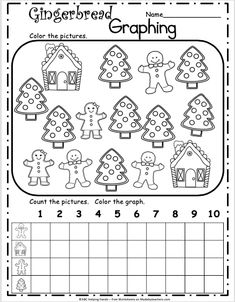 the gingerbread graphing worksheet is shown with numbers and pictures to help students learn