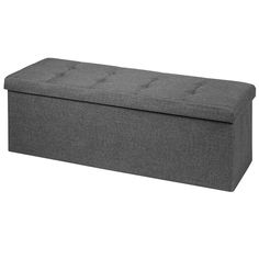 a gray storage bench with buttons on the top and bottom section, in front of a white background