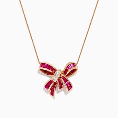 Effy Ruby Royale 14K Rose Gold Ruby and Diamond Bow Necklace, 2.97 TCW 14k Rose Gold Fine Jewelry For Valentine's Day, Elegant 14k Rose Gold Jewelry For Valentine's Day, Formal 14k Rose Gold Necklaces, Red 14k Rose Gold Jewelry For Anniversary, Luxury 14k Rose Gold Pink Gold Necklace, Luxury Rose Gold Necklaces For Mother's Day, 14k Rose Gold Pendant Jewelry, Luxury 14k Rose Gold Necklaces For Anniversary, Luxury 14k Rose Gold Necklace For Anniversary